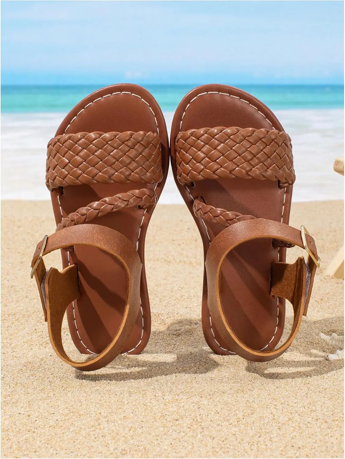 Floerns Girl's Beach Flat Slide Sandals Ankle Strap Open Toe Summer Sandal Shoes