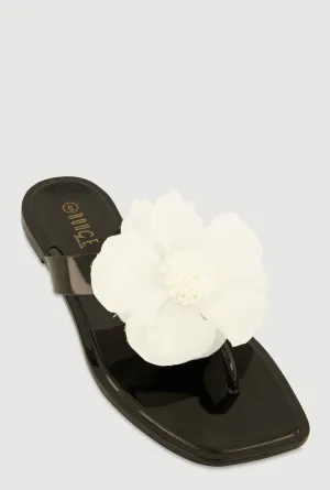 Flower Detail Jelly Thong Sandals