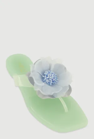 Flower Detail Jelly Thong Sandals