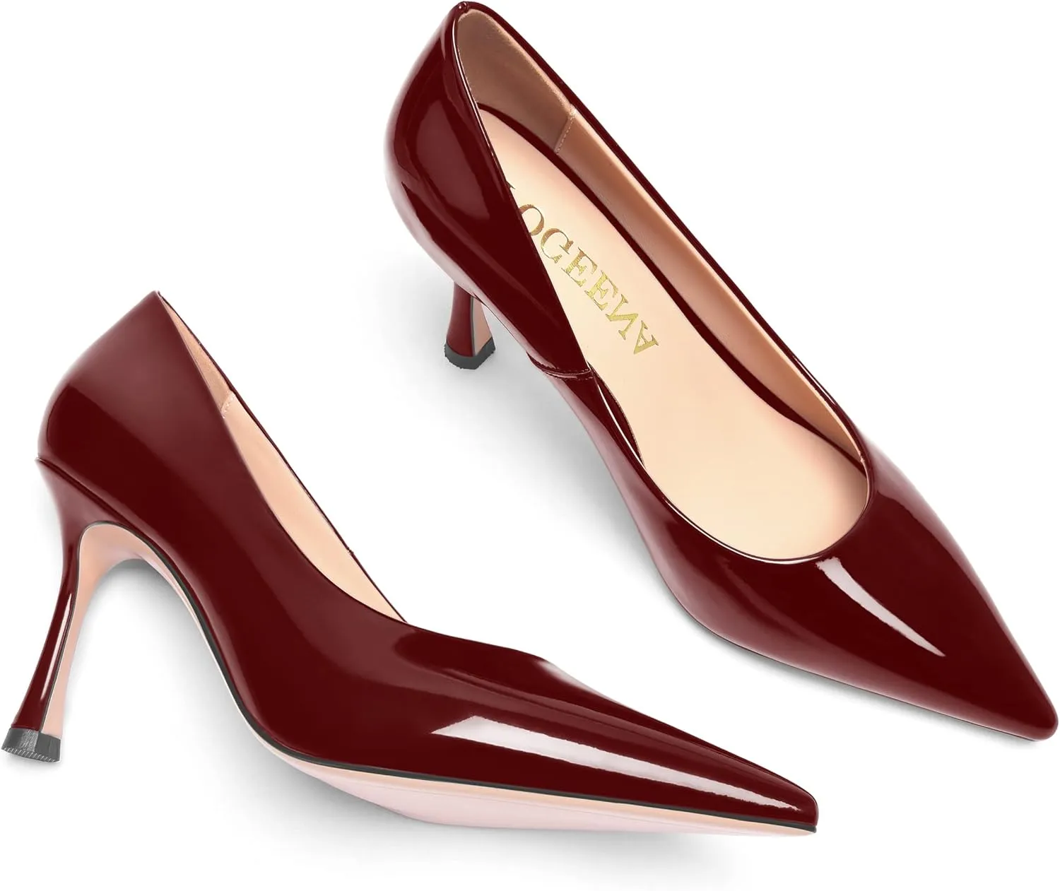 FOGEENA Womens Solid Patent Pointed Toe Sexy Slip On Evening Stiletto Leather High Heel Pumps Shoes 3.14 Inch