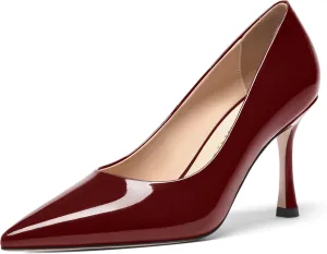 FOGEENA Womens Solid Patent Pointed Toe Sexy Slip On Evening Stiletto Leather High Heel Pumps Shoes 3.14 Inch