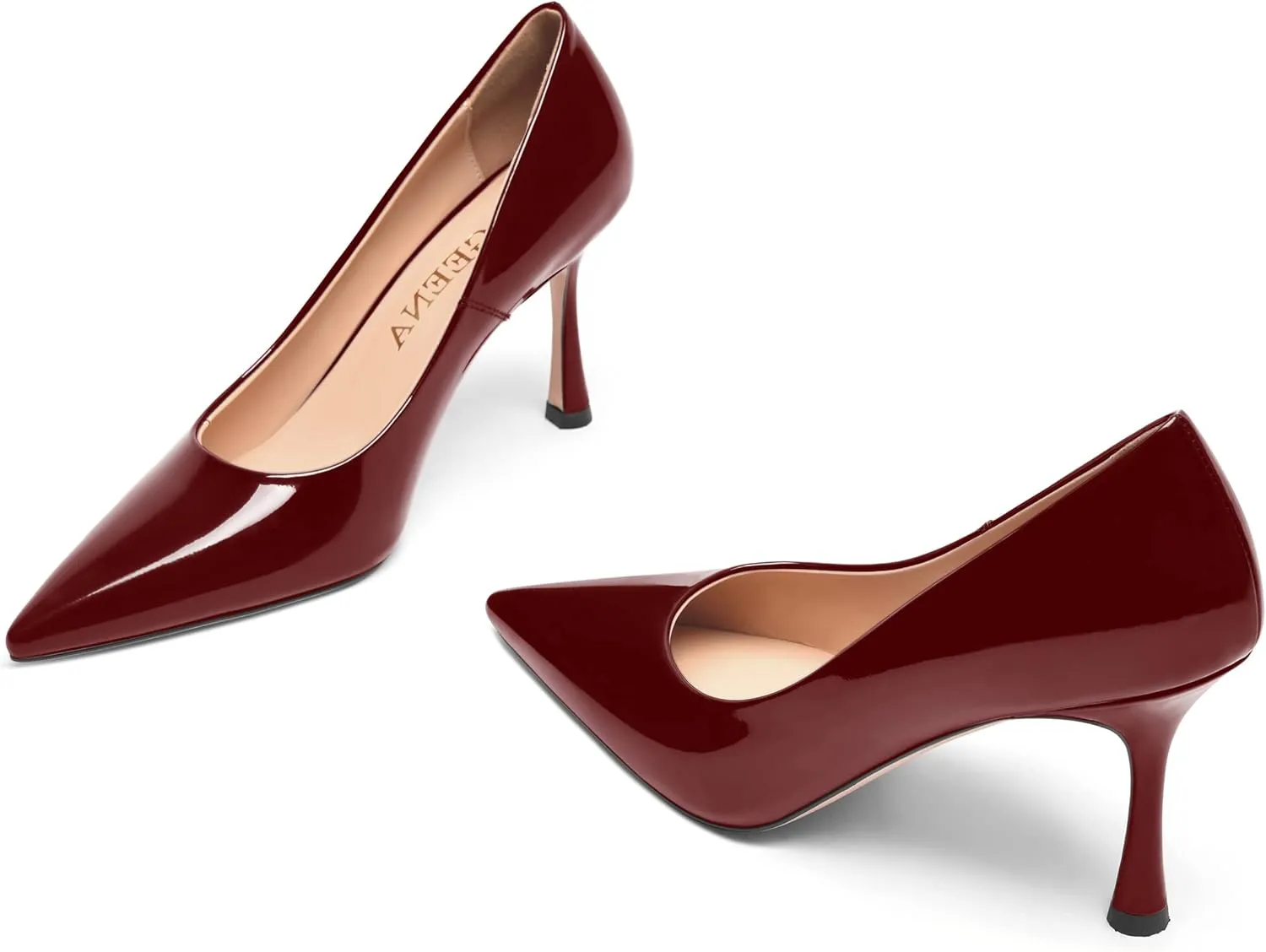 FOGEENA Womens Solid Patent Pointed Toe Sexy Slip On Evening Stiletto Leather High Heel Pumps Shoes 3.14 Inch
