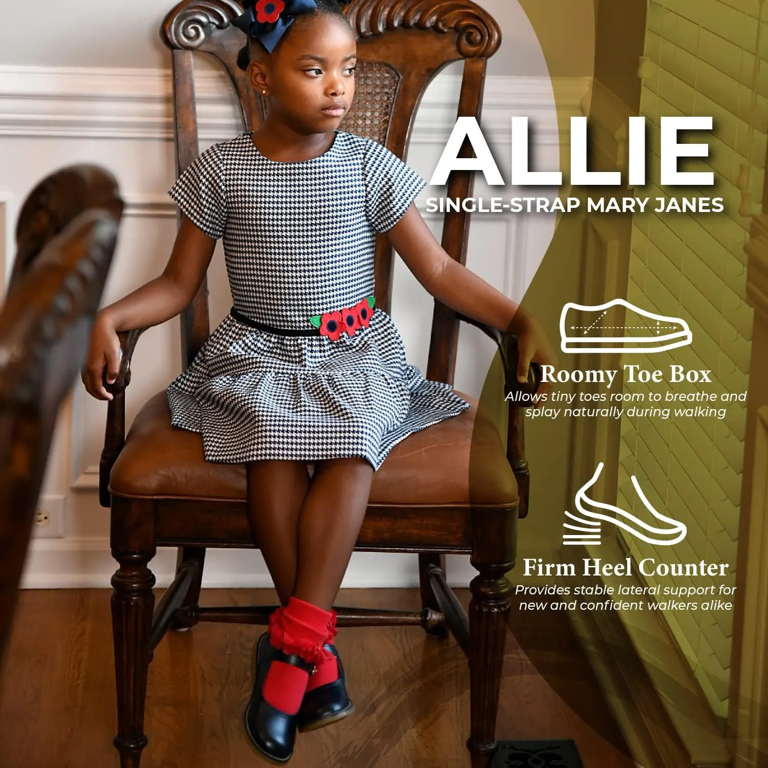 FOOTMATES Allie Leather Mary Jane Shoes for Girls - Girls Dress Shoes with Wide Toe Box, Comfort Insoles, and Non-Slip Non-Marking Outsoles
