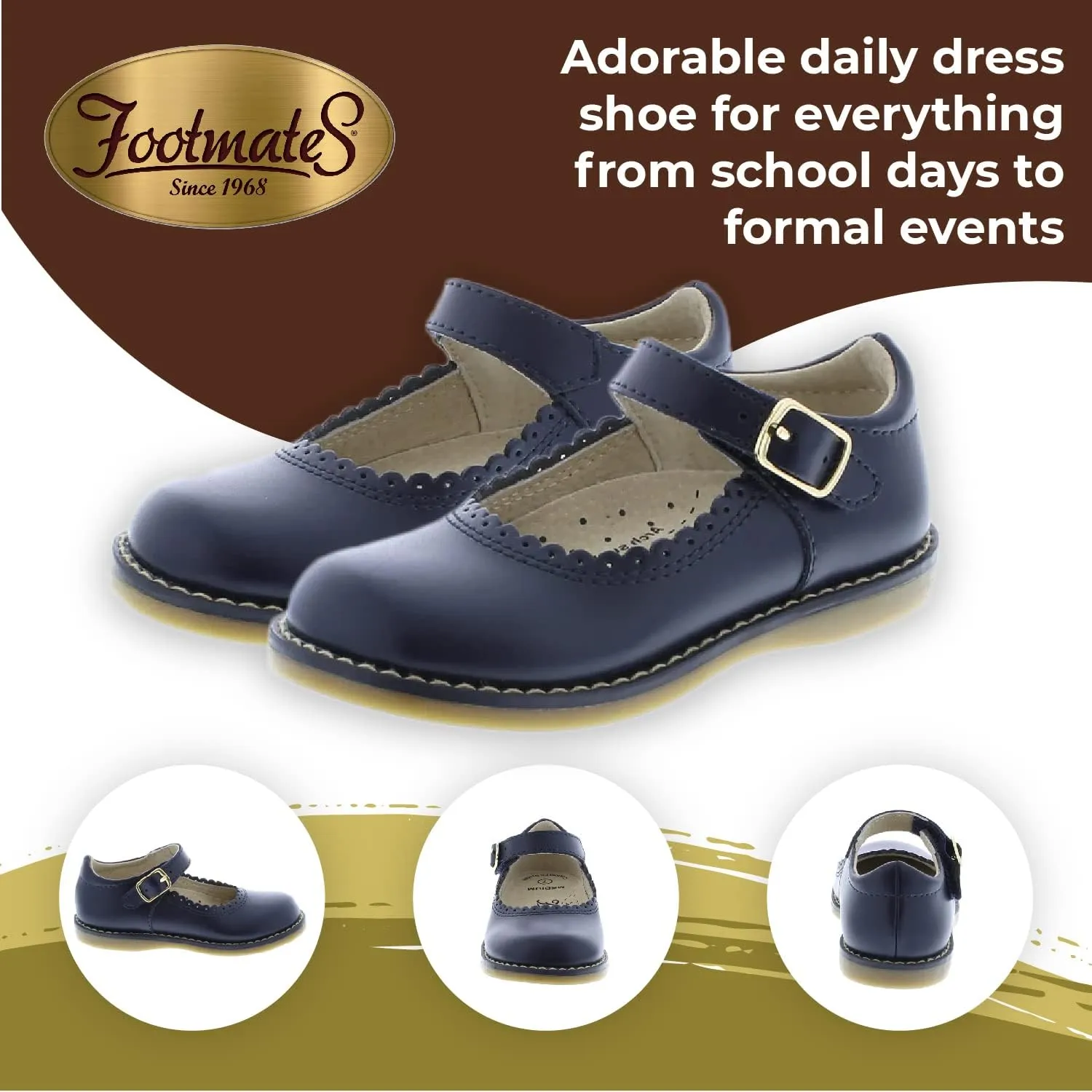 FOOTMATES Allie Leather Mary Jane Shoes for Girls - Girls Dress Shoes with Wide Toe Box, Comfort Insoles, and Non-Slip Non-Marking Outsoles