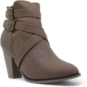 Forever Camila Womens Fashion Chunky Heel Buckled Strap Ankle Booties Camila-69 Tan Pu 7