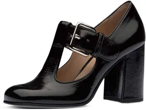 FOWT Women Fashion Closed Square Toe T-Strap Pumps Chunky High Heels Office Date Shoes Size 4-16 M
