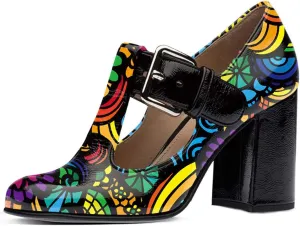 FOWT Women Fashion Closed Square Toe T-Strap Pumps Chunky High Heels Office Date Shoes Size 4-16 M