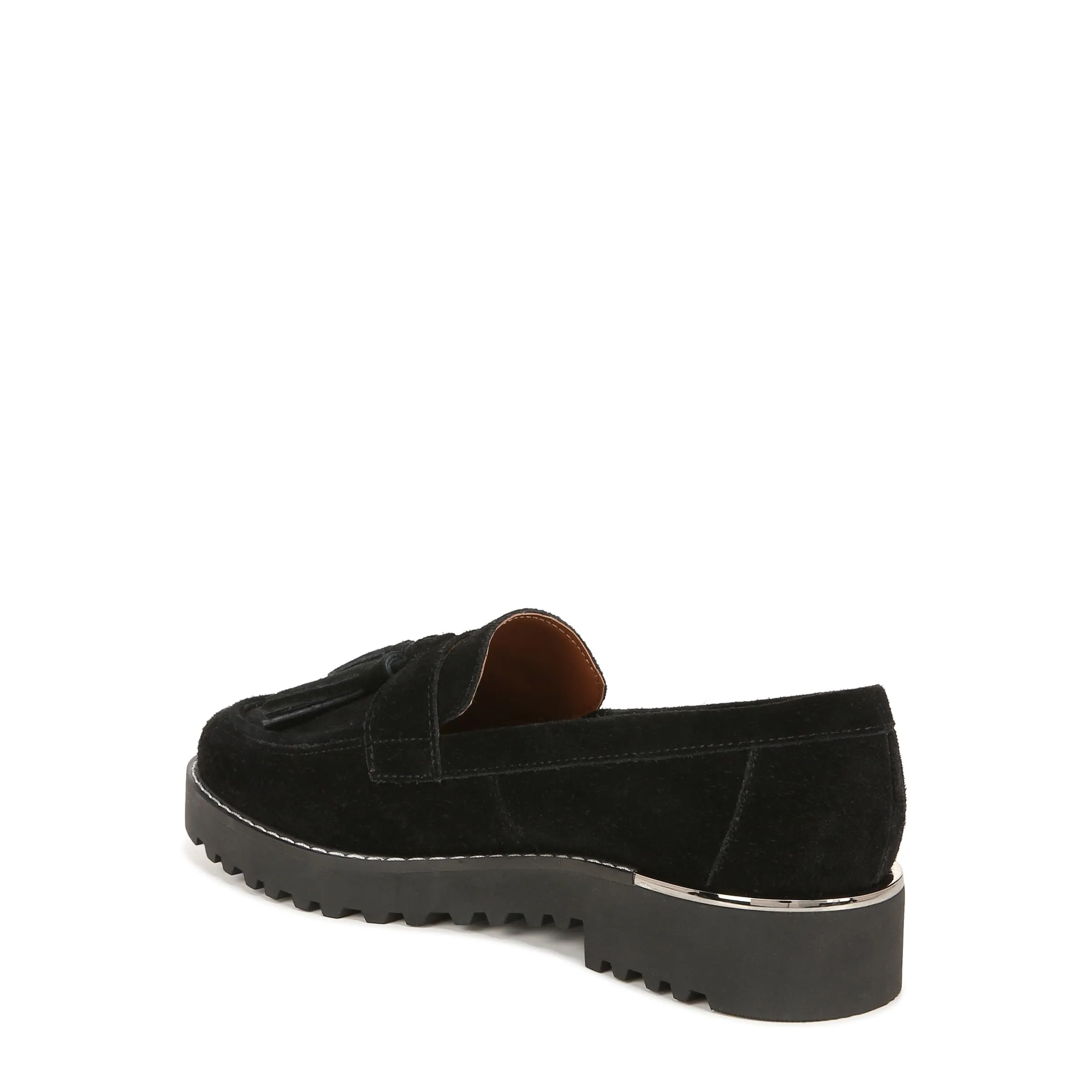 Franco Sarto Womens Carolynn Lug Sole Loafer with Tassel Detail , Black Suede, 7 M