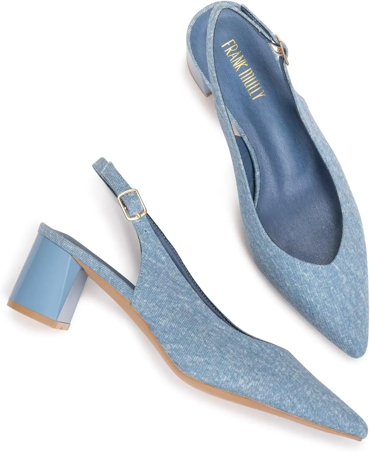 Frank Mully Women's Slingback Heels Pointed Toe Work Pumps Comfortable Chunky Pumps Closed Toe Stylish Dressy Shoes