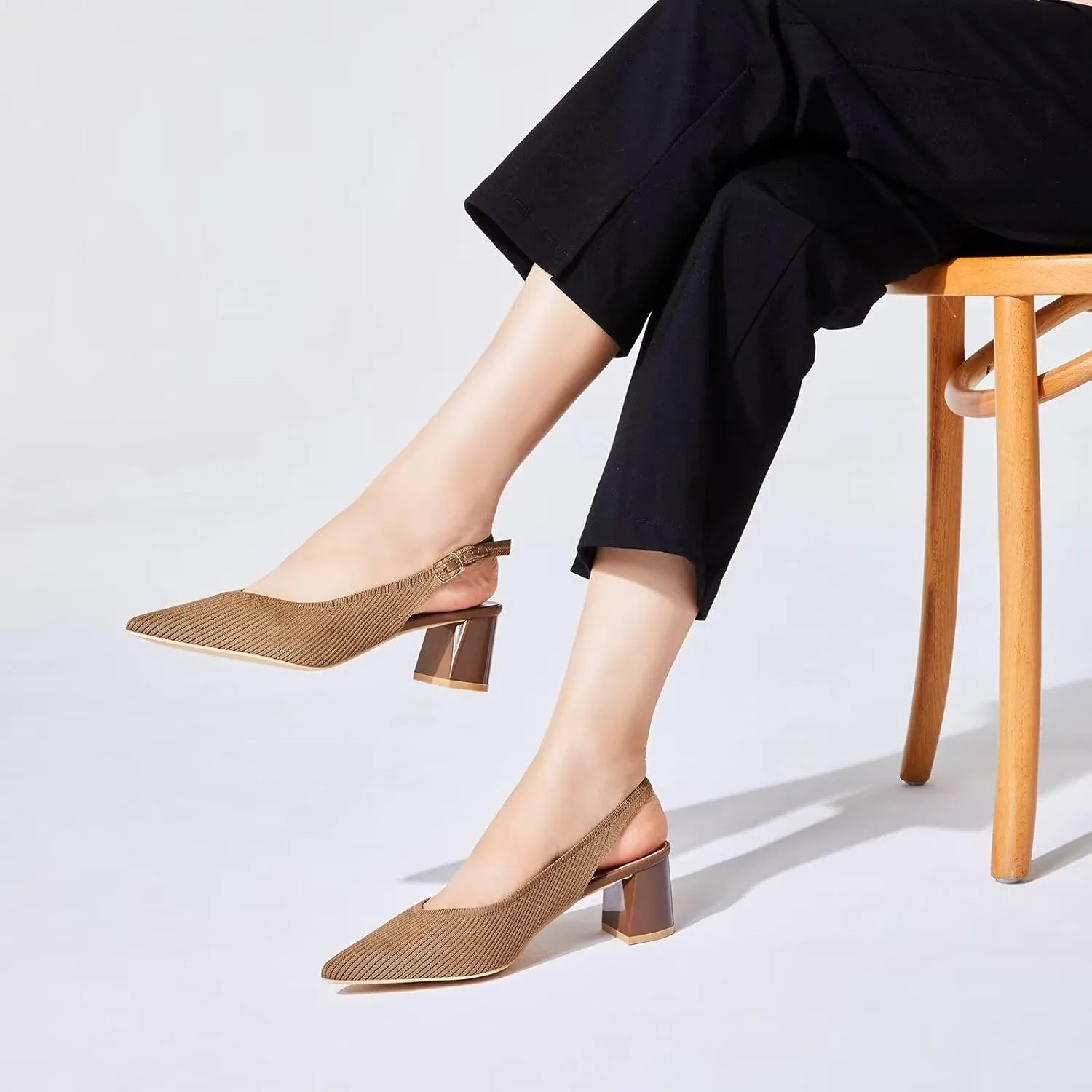 Frank Mully Women's Slingback Heels Pointed Toe Work Pumps Comfortable Chunky Pumps Closed Toe Stylish Dressy Shoes