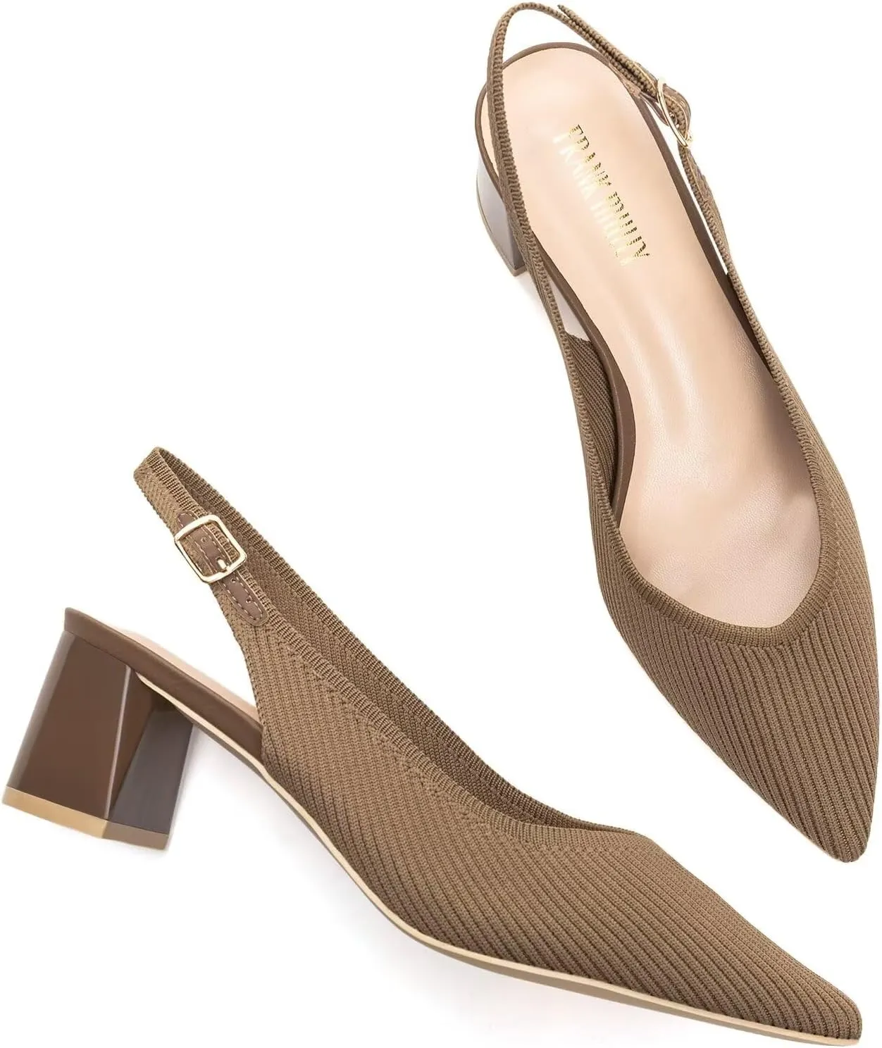 Frank Mully Women's Slingback Heels Pointed Toe Work Pumps Comfortable Chunky Pumps Closed Toe Stylish Dressy Shoes