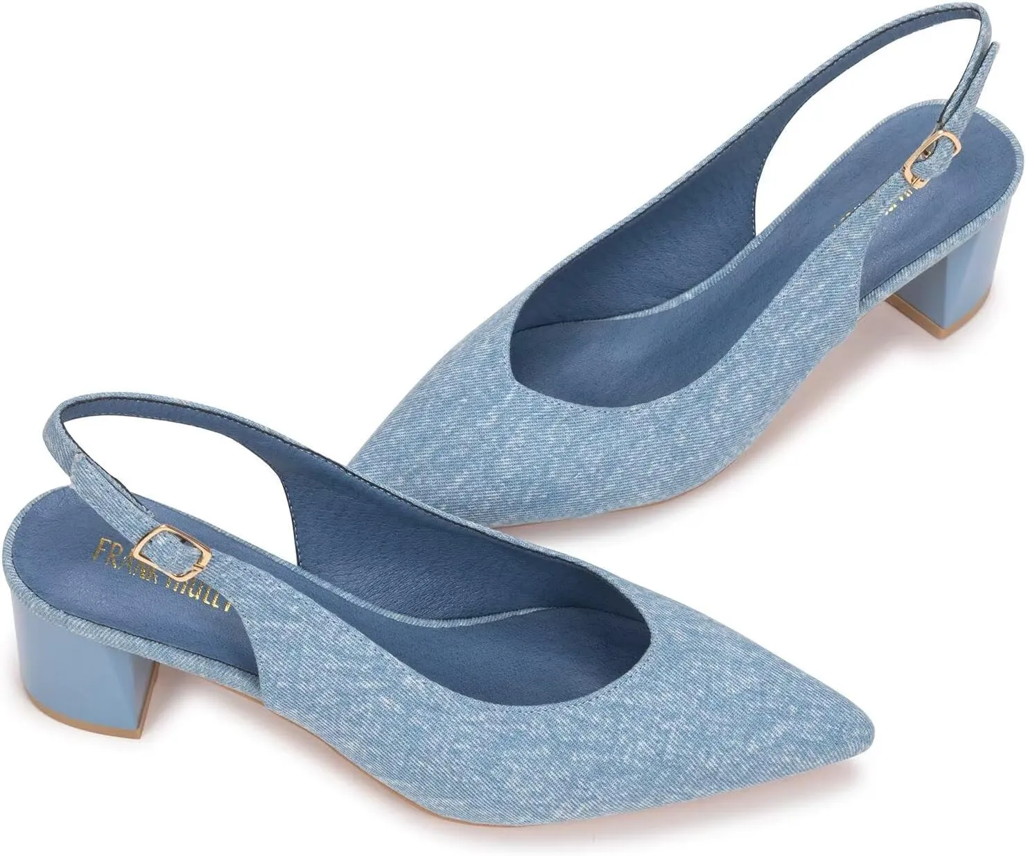 Frank Mully Women's Slingback Heels Pointed Toe Work Pumps Comfortable Chunky Pumps Closed Toe Stylish Dressy Shoes