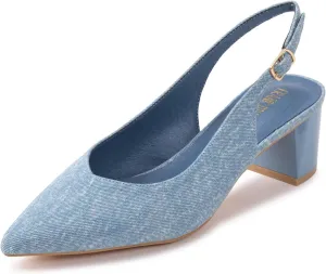 Frank Mully Women's Slingback Heels Pointed Toe Work Pumps Comfortable Chunky Pumps Closed Toe Stylish Dressy Shoes