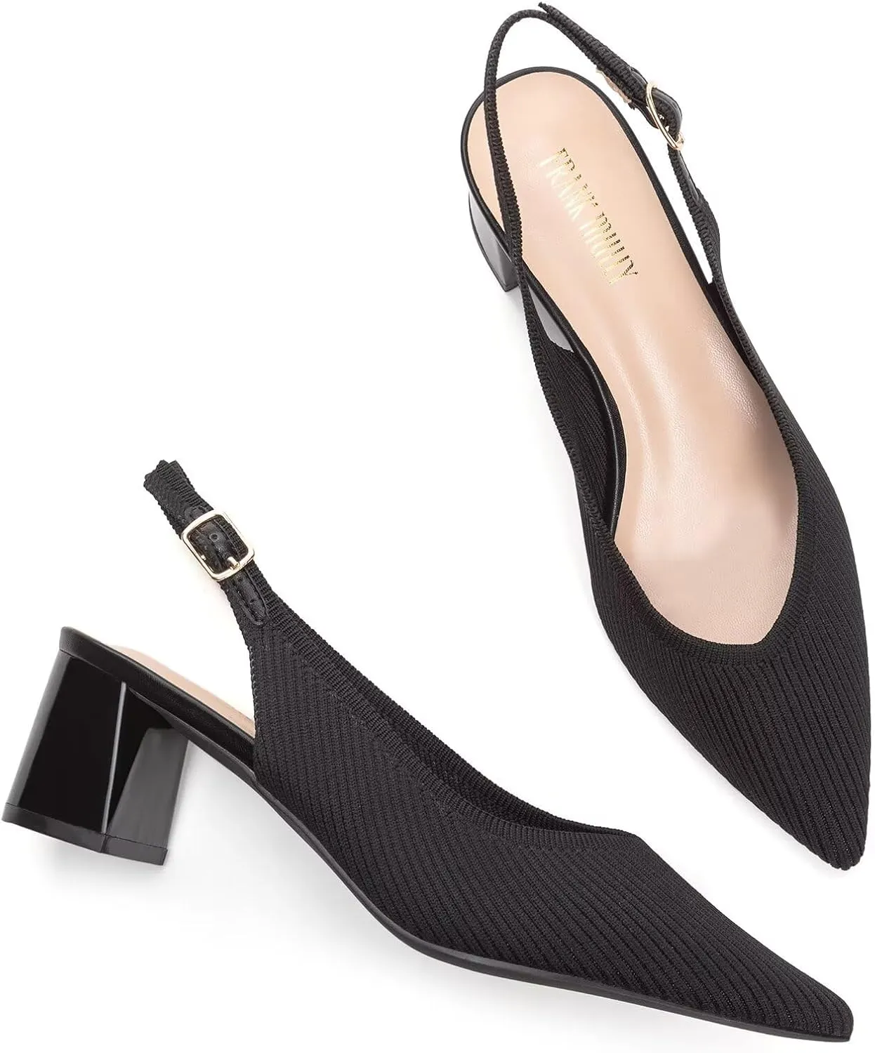 Frank Mully Women's Slingback Heels Pointed Toe Work Pumps Comfortable Chunky Pumps Closed Toe Stylish Dressy Shoes