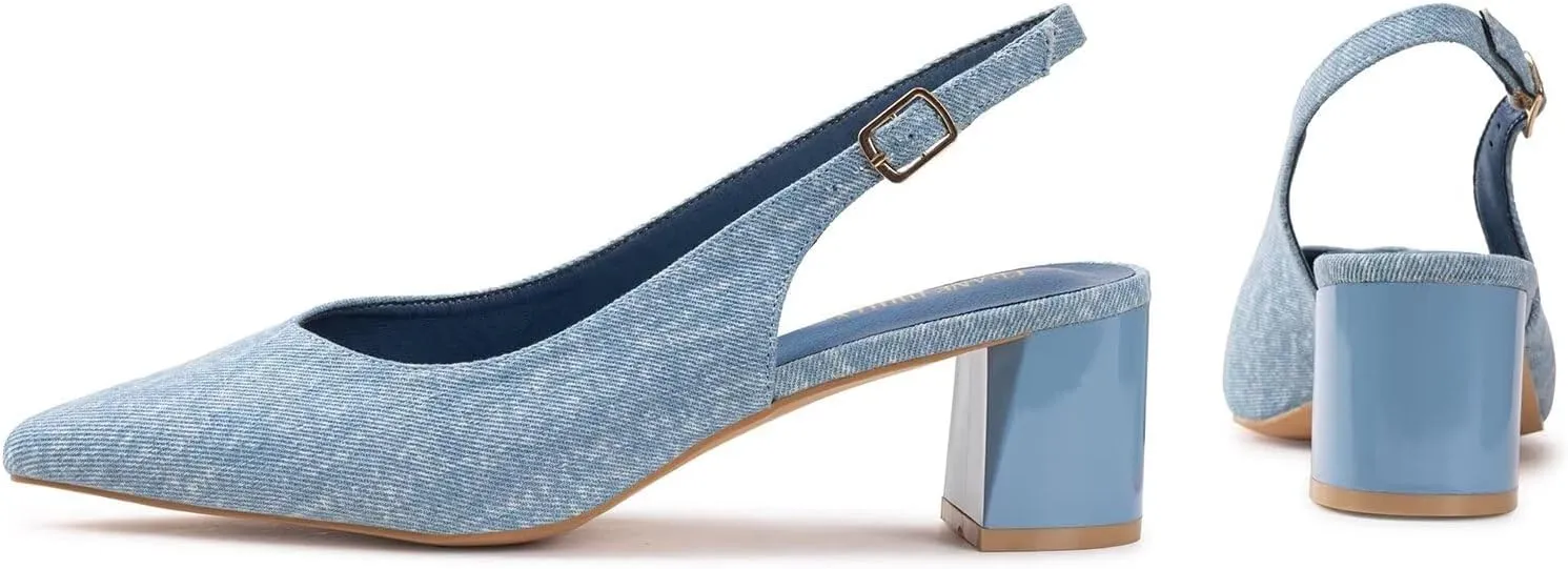 Frank Mully Women's Slingback Heels Pointed Toe Work Pumps Comfortable Chunky Pumps Closed Toe Stylish Dressy Shoes