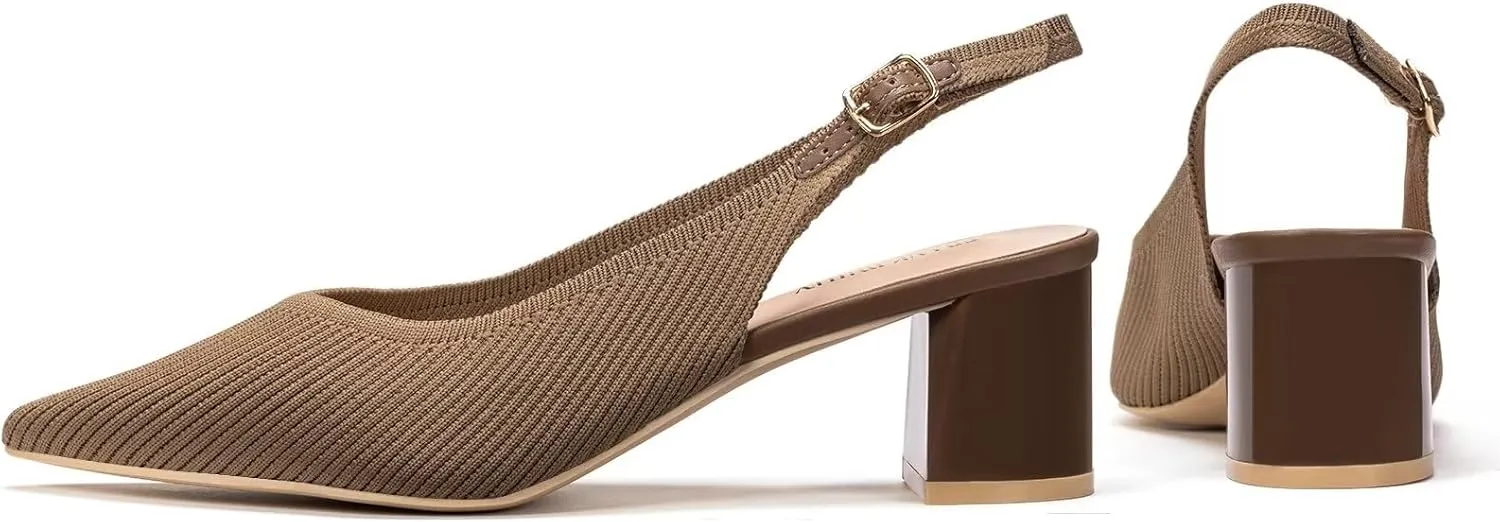 Frank Mully Women's Slingback Heels Pointed Toe Work Pumps Comfortable Chunky Pumps Closed Toe Stylish Dressy Shoes