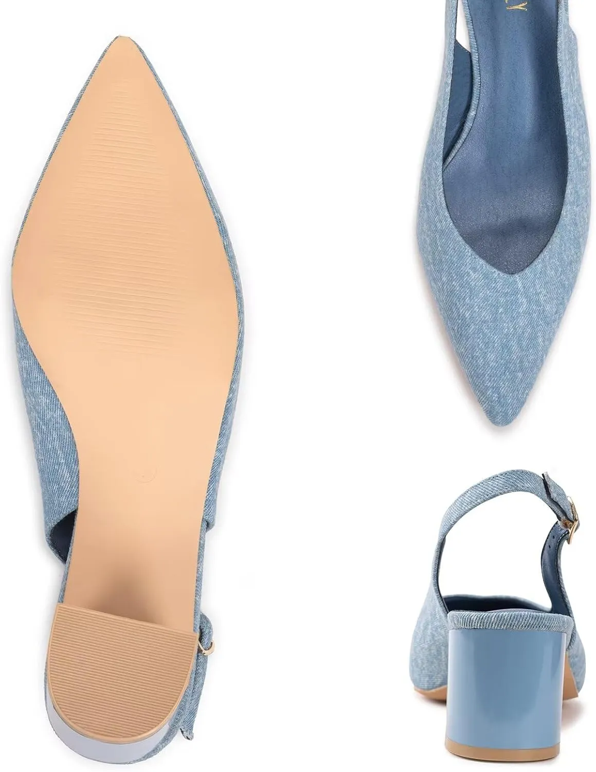 Frank Mully Women's Slingback Heels Pointed Toe Work Pumps Comfortable Chunky Pumps Closed Toe Stylish Dressy Shoes