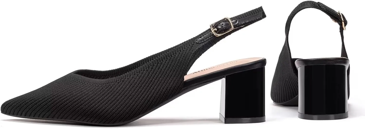 Frank Mully Women's Slingback Heels Pointed Toe Work Pumps Comfortable Chunky Pumps Closed Toe Stylish Dressy Shoes