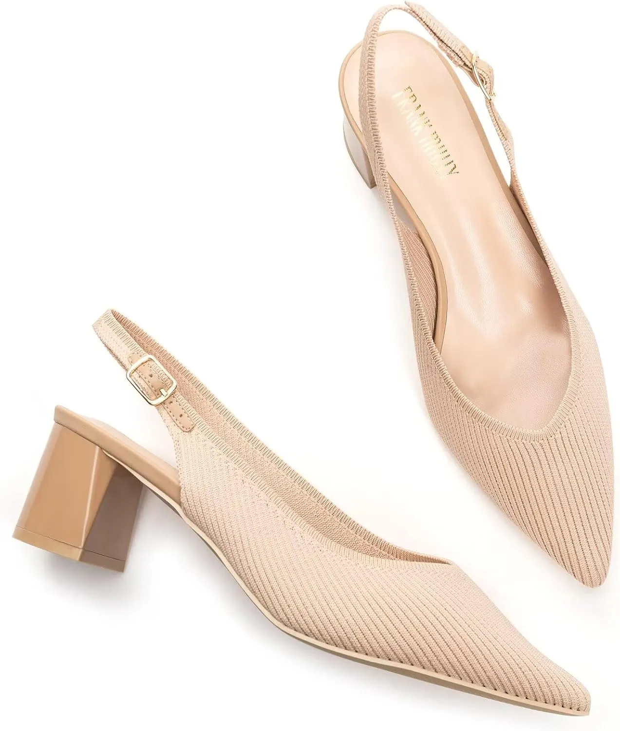 Frank Mully Women's Slingback Heels Pointed Toe Work Pumps Comfortable Chunky Pumps Knitted Closed Toe Stylish Dressy Shoes