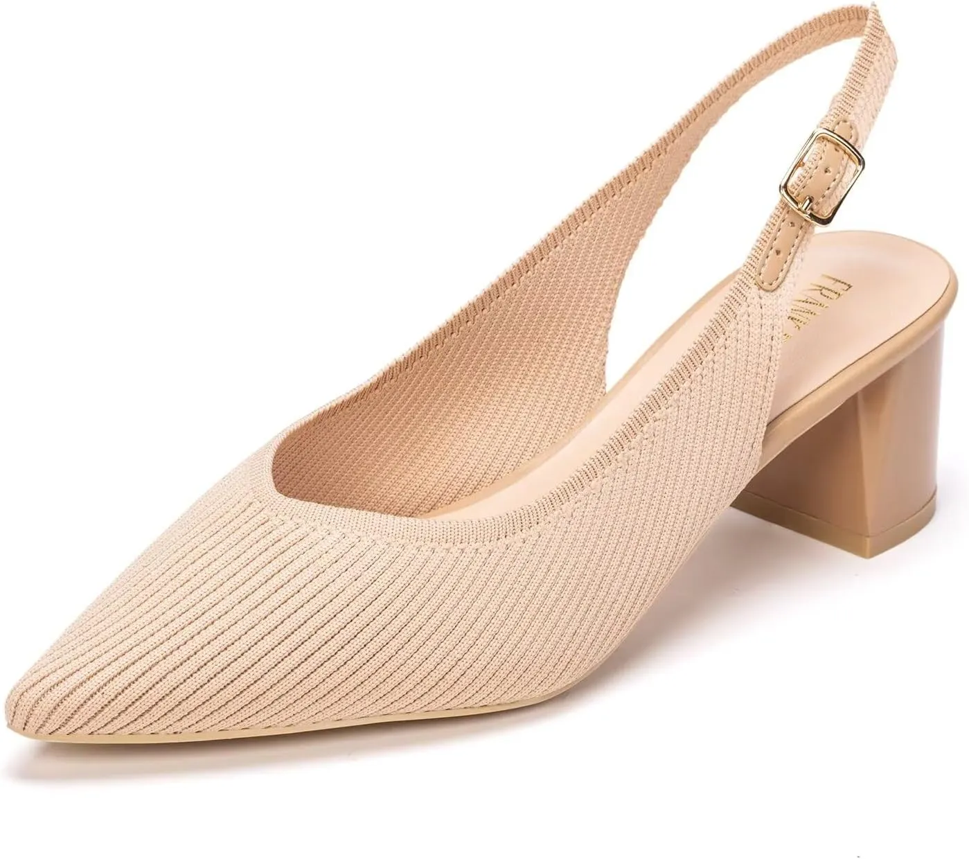 Frank Mully Women's Slingback Heels Pointed Toe Work Pumps Comfortable Chunky Pumps Knitted Closed Toe Stylish Dressy Shoes