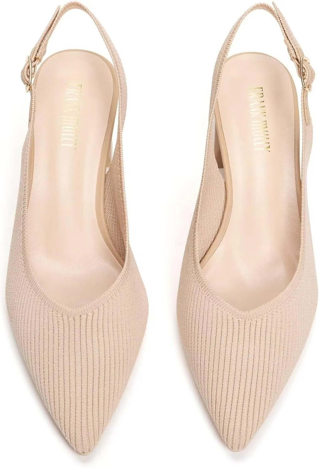Frank Mully Women's Slingback Heels Pointed Toe Work Pumps Comfortable Chunky Pumps Knitted Closed Toe Stylish Dressy Shoes