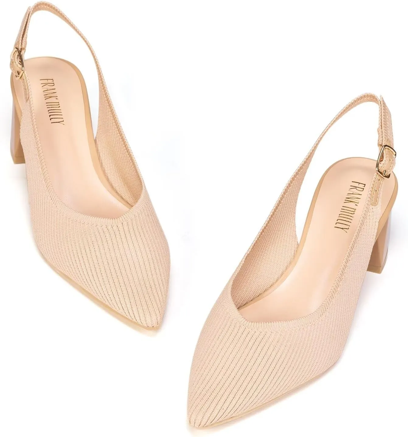 Frank Mully Women's Slingback Heels Pointed Toe Work Pumps Comfortable Chunky Pumps Knitted Closed Toe Stylish Dressy Shoes