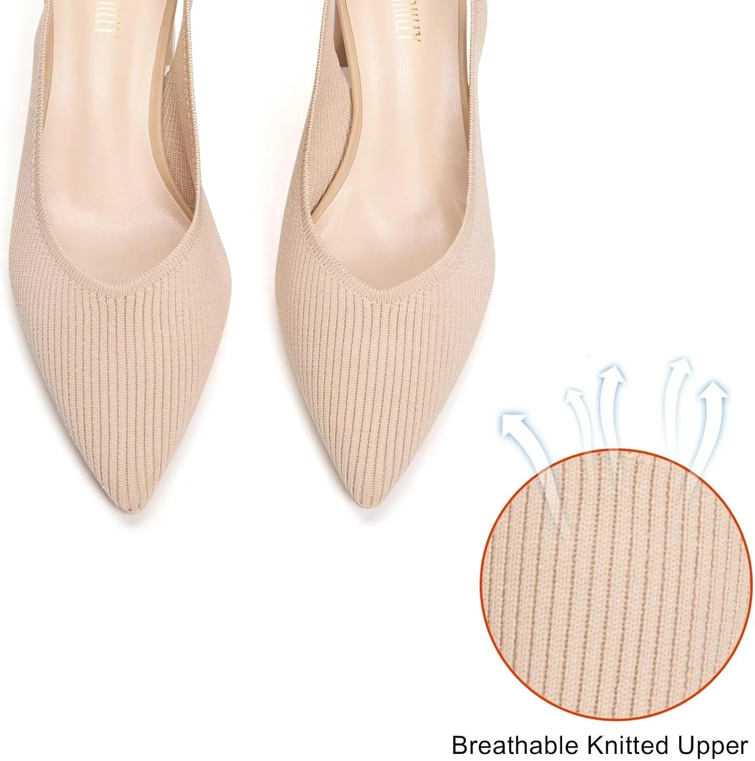 Frank Mully Women's Slingback Heels Pointed Toe Work Pumps Comfortable Chunky Pumps Knitted Closed Toe Stylish Dressy Shoes