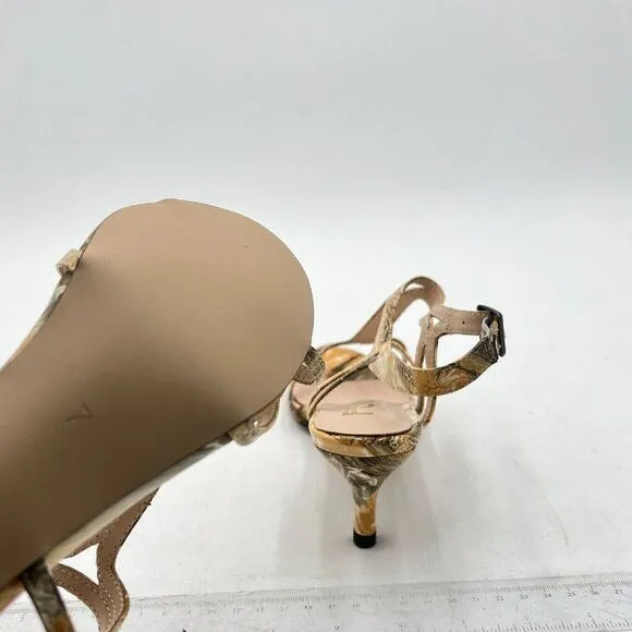 FSJ Marble Casual T-Strap Sandal Open Toe Stacked Kitten Heel Strappy Shoe