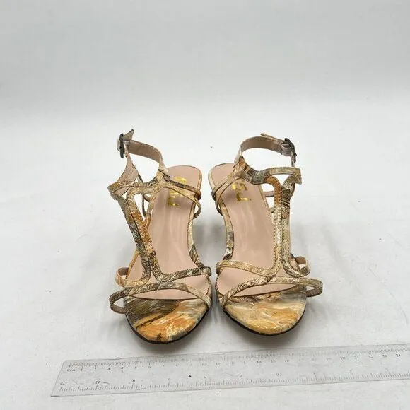 FSJ Marble Casual T-Strap Sandal Open Toe Stacked Kitten Heel Strappy Shoe
