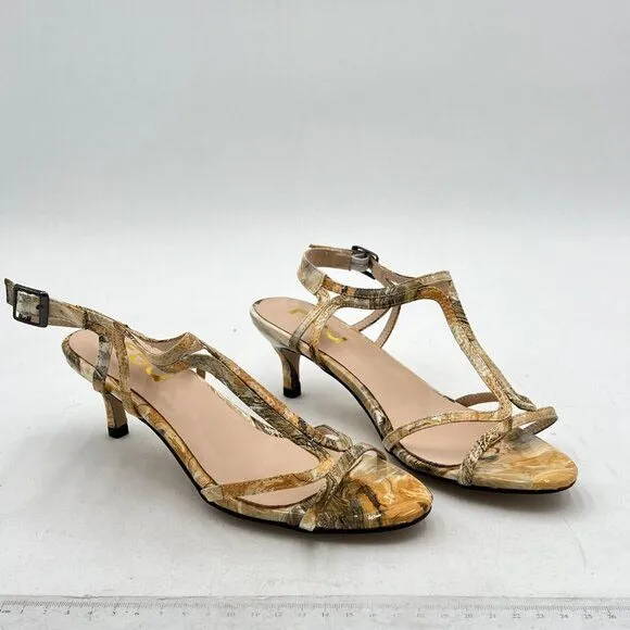 FSJ Marble Casual T-Strap Sandal Open Toe Stacked Kitten Heel Strappy Shoe