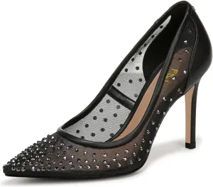 FSJ Women Pointed Toe Stiletto Pumps Slip On Sparkly Rhinestones Studded Mesh High Heel Sexy Formal Event Dress Shoes Sizes 4-16 US
