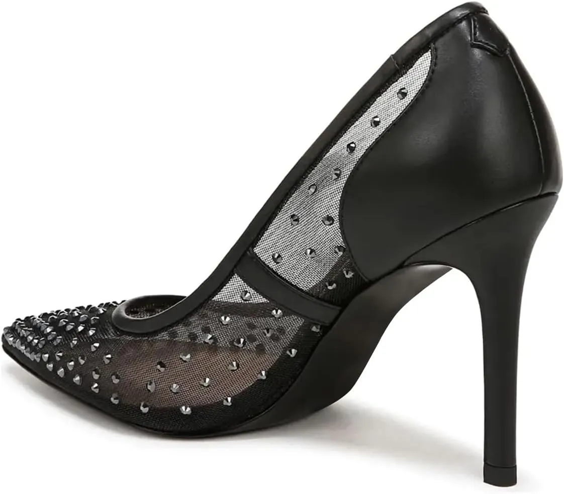 FSJ Women Pointed Toe Stiletto Pumps Slip On Sparkly Rhinestones Studded Mesh High Heel Sexy Formal Event Dress Shoes Sizes 4-16 US