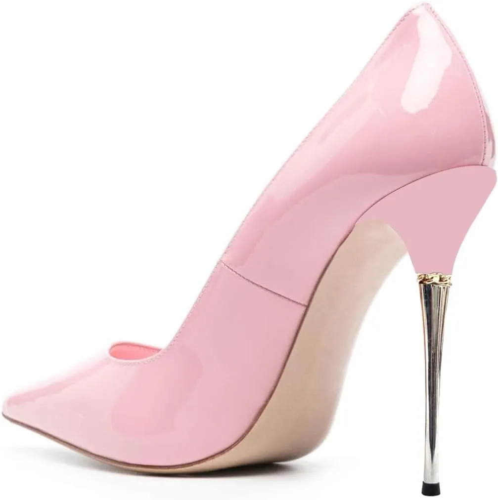 FSJ Women Sexy Stiletto High Heels Closed Pointed Toe Slip On Basic Pumps Metal Slim Party Wedding Daily Wear Fashion Dress Shoes Size 4-16 US