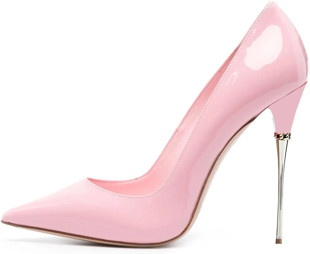FSJ Women Sexy Stiletto High Heels Closed Pointed Toe Slip On Basic Pumps Metal Slim Party Wedding Daily Wear Fashion Dress Shoes Size 4-16 US
