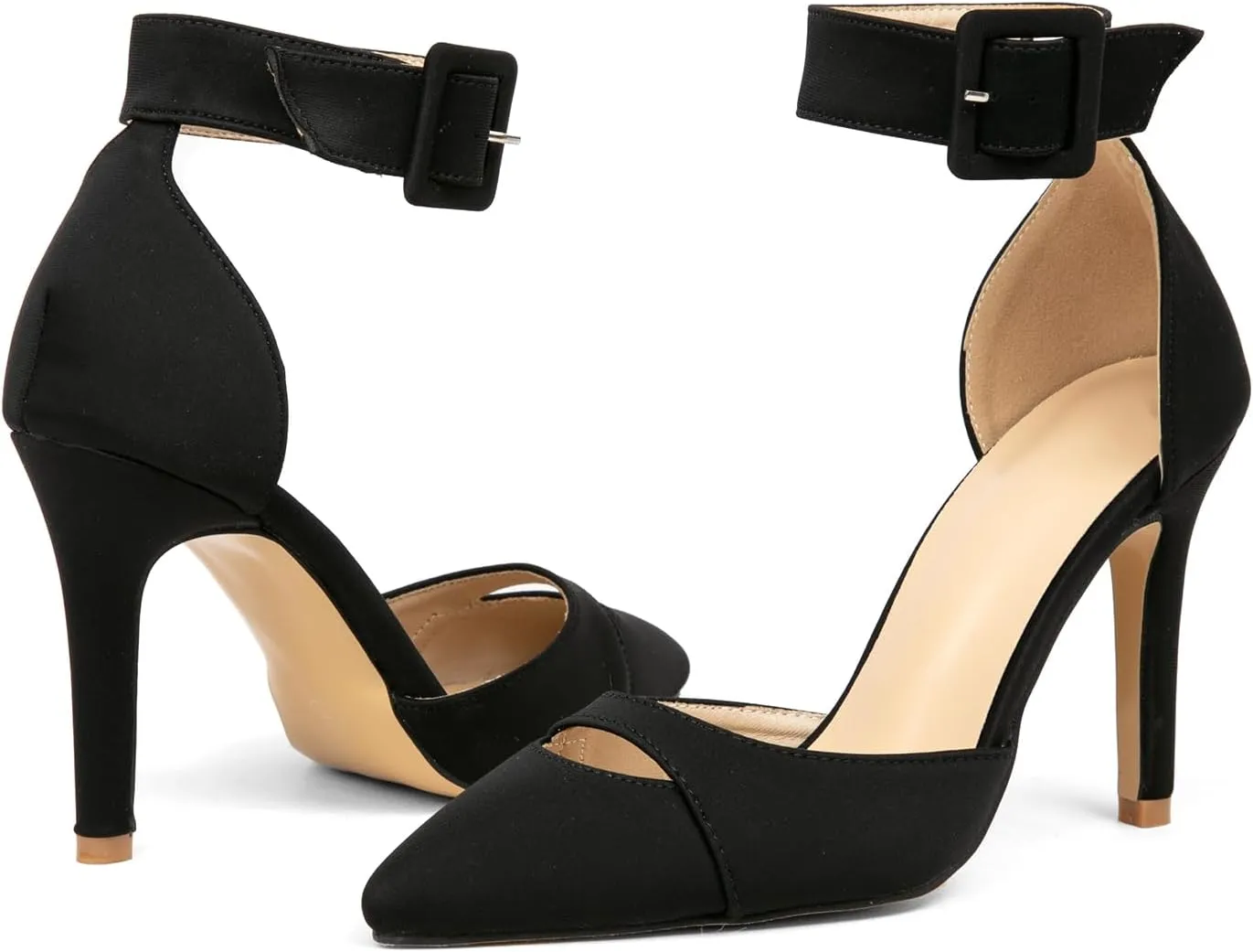 GATUXUS Women's Stiletto High Heels Pumps Pointed Toe Ankle Strap Dress Sexy Sandals Shoes for Wedding Party