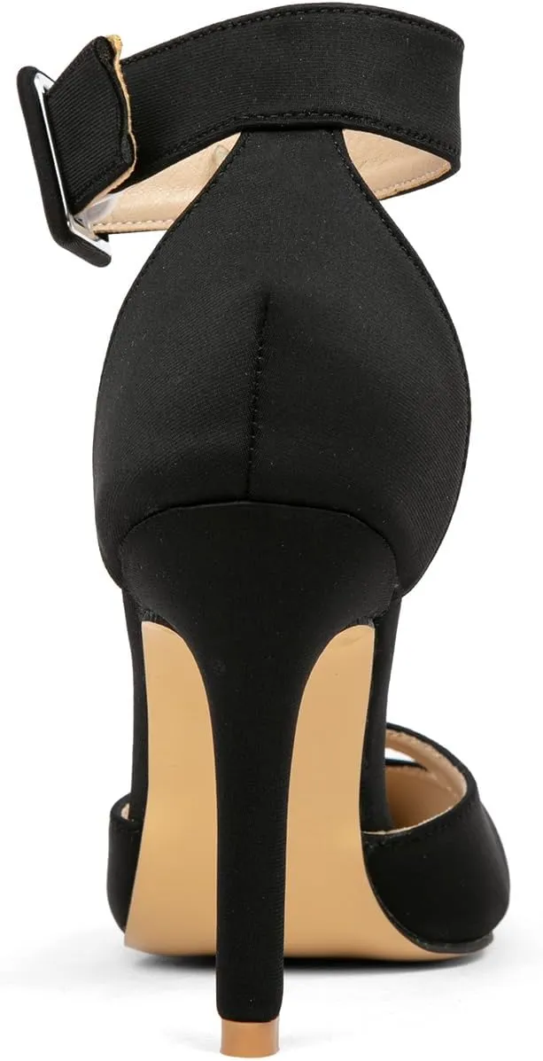 GATUXUS Women's Stiletto High Heels Pumps Pointed Toe Ankle Strap Dress Sexy Sandals Shoes for Wedding Party