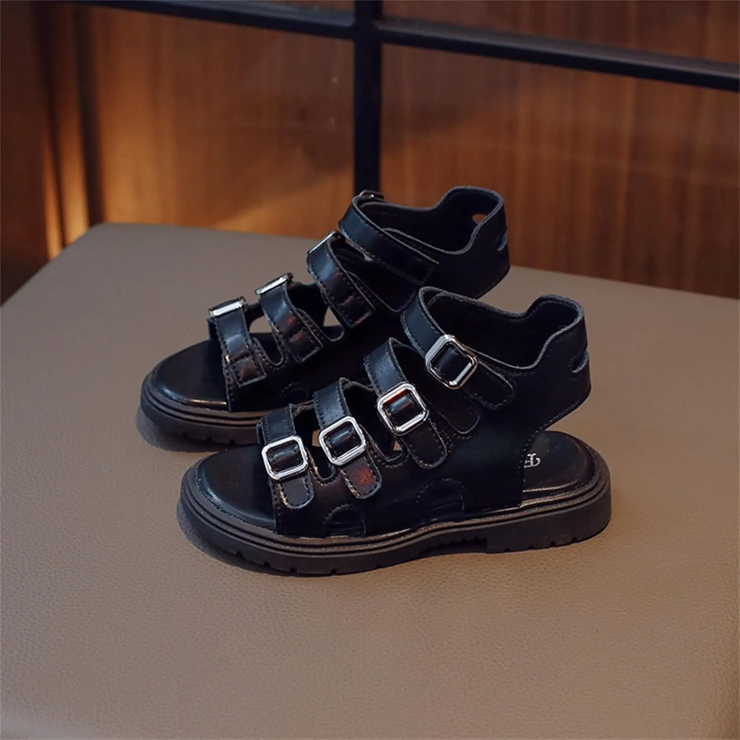 Girls Kids Gl𝐚diator Sandals Rubber Sole Non Slip Summer Shoes 4 Buckle Outdoor Water Ankle Shoes Baby Boys Sandals