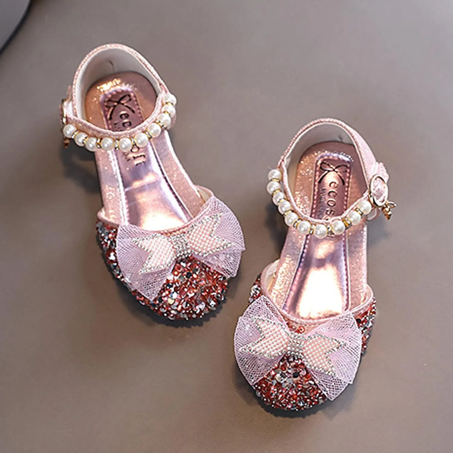 Girls Kids Gold Sequins Sandals Cap Toe Ankle Beaded Glitter Wedding Shoes Baby Princess Birthday Summer Dress Sandals