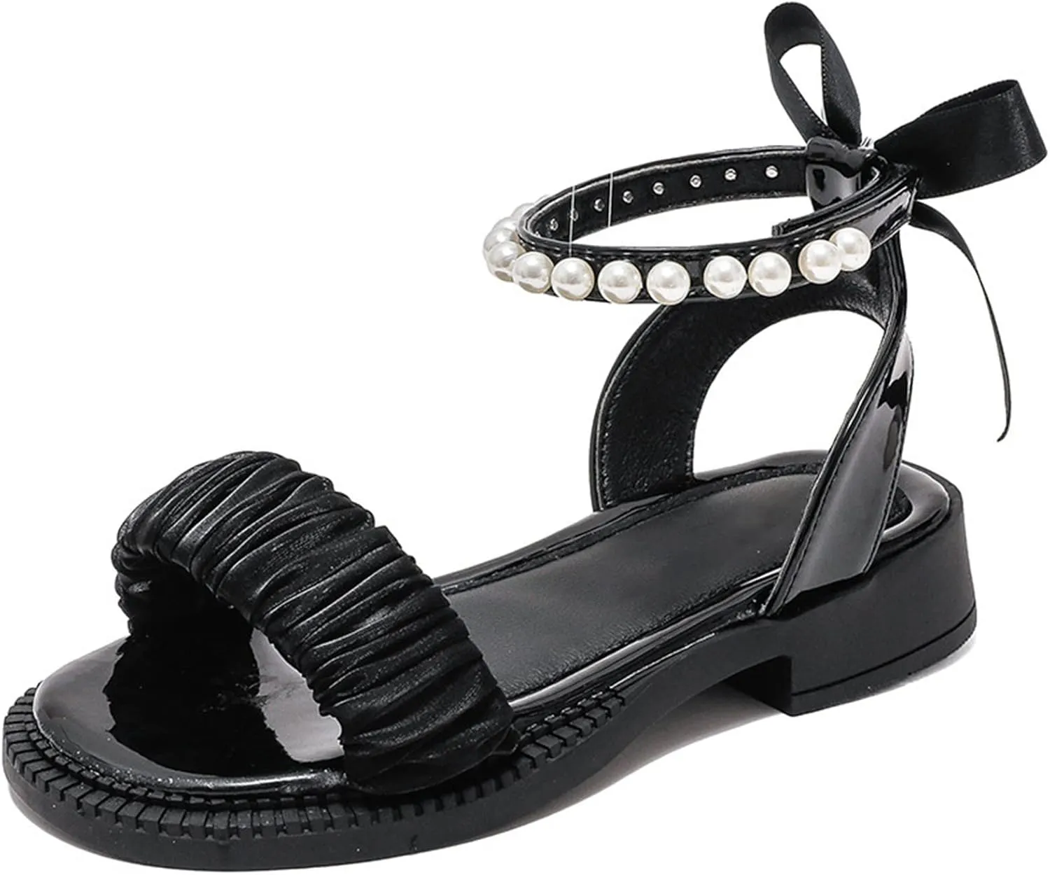 Girls Sandals Kids Open Toe Ankle Strap Dress Shoes For Wedding Party Pearl Low Heel Round Toe Sandal For Toddler