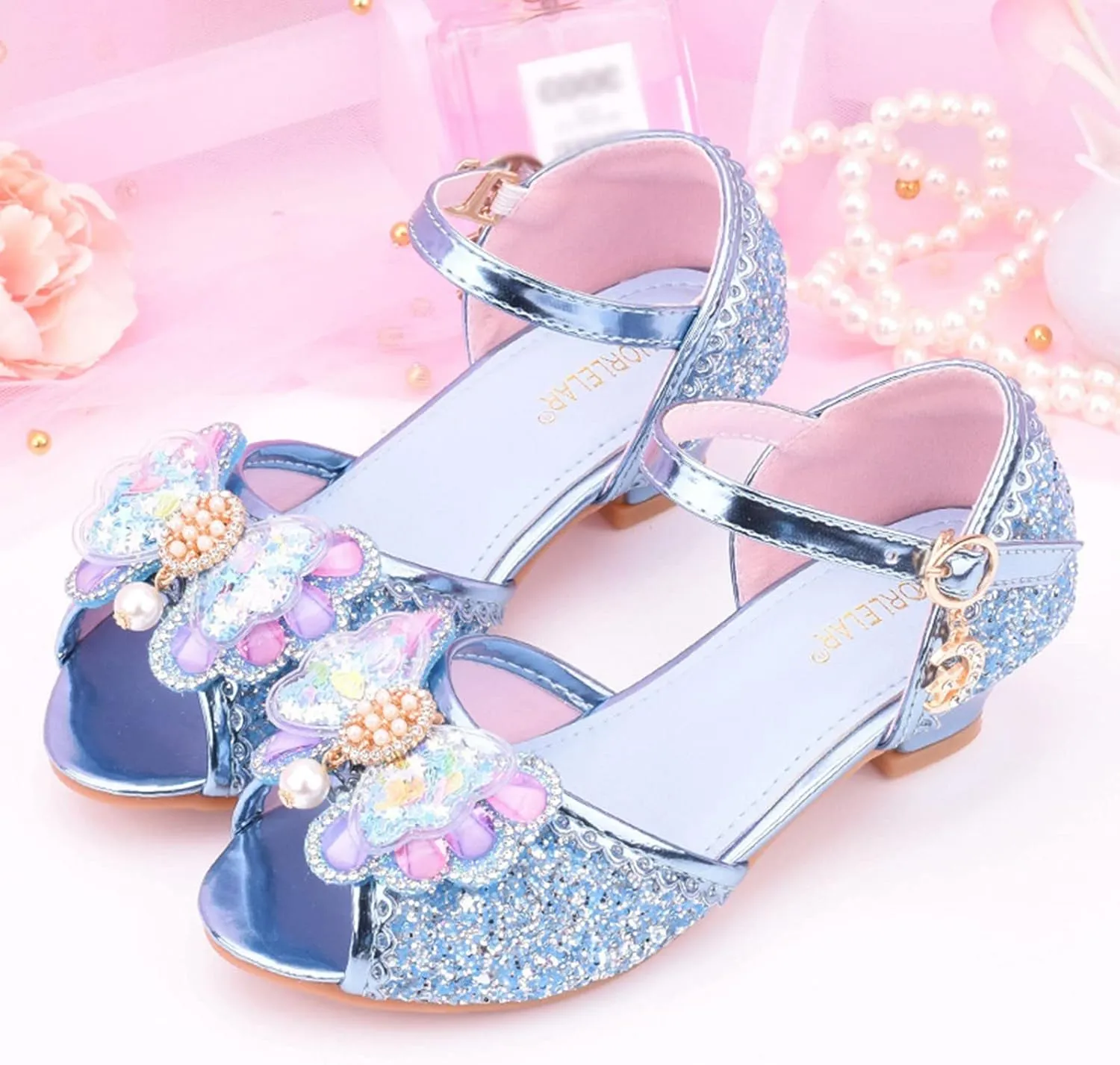 Girl's Sparkle Party Wedding Sandals Bow Strap Glitter Low Heel Princess Dress Shoes for Toddler Little/Big Kid