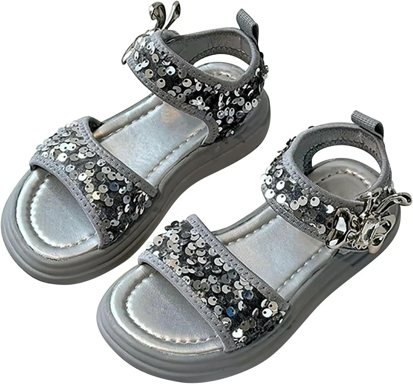 Glitter Sandals For Girls Double Strappy With Ankle Buckle Strap Summer Dress Softy Sole Shoes Girl Sandals