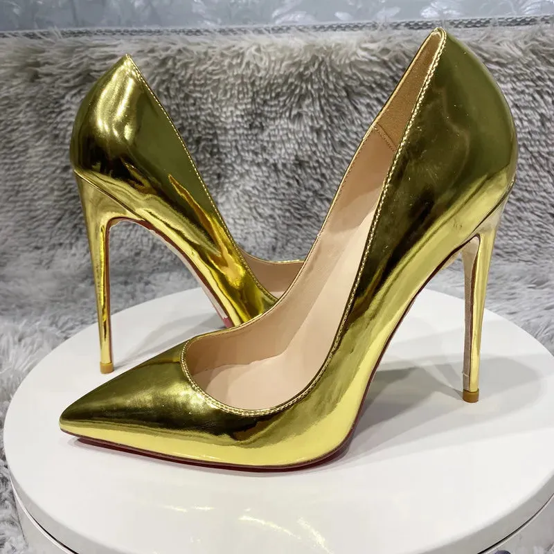 Gold high heels Shoes Women's Pumps Pointed Toe 12cm High Heel