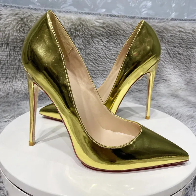 Gold high heels Shoes Women's Pumps Pointed Toe 12cm High Heel