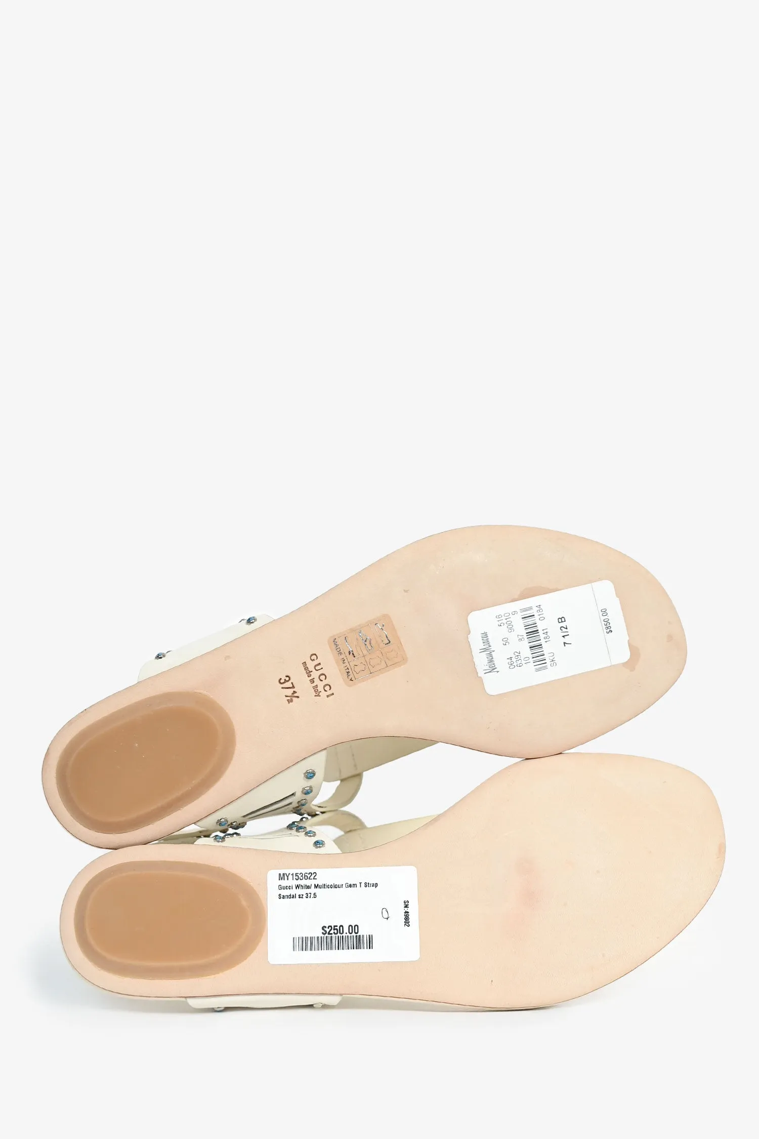 Gucci White/Multicolour Gem T Strap Sandal Size 37.5