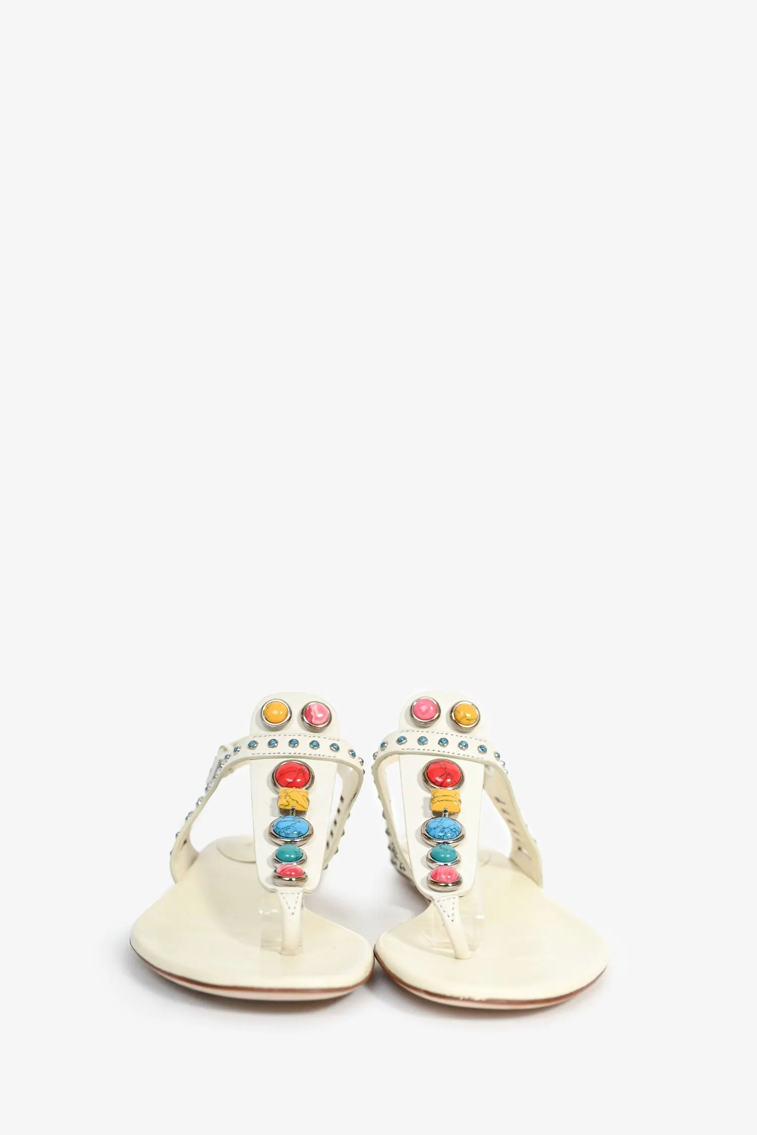 Gucci White/Multicolour Gem T Strap Sandal Size 37.5