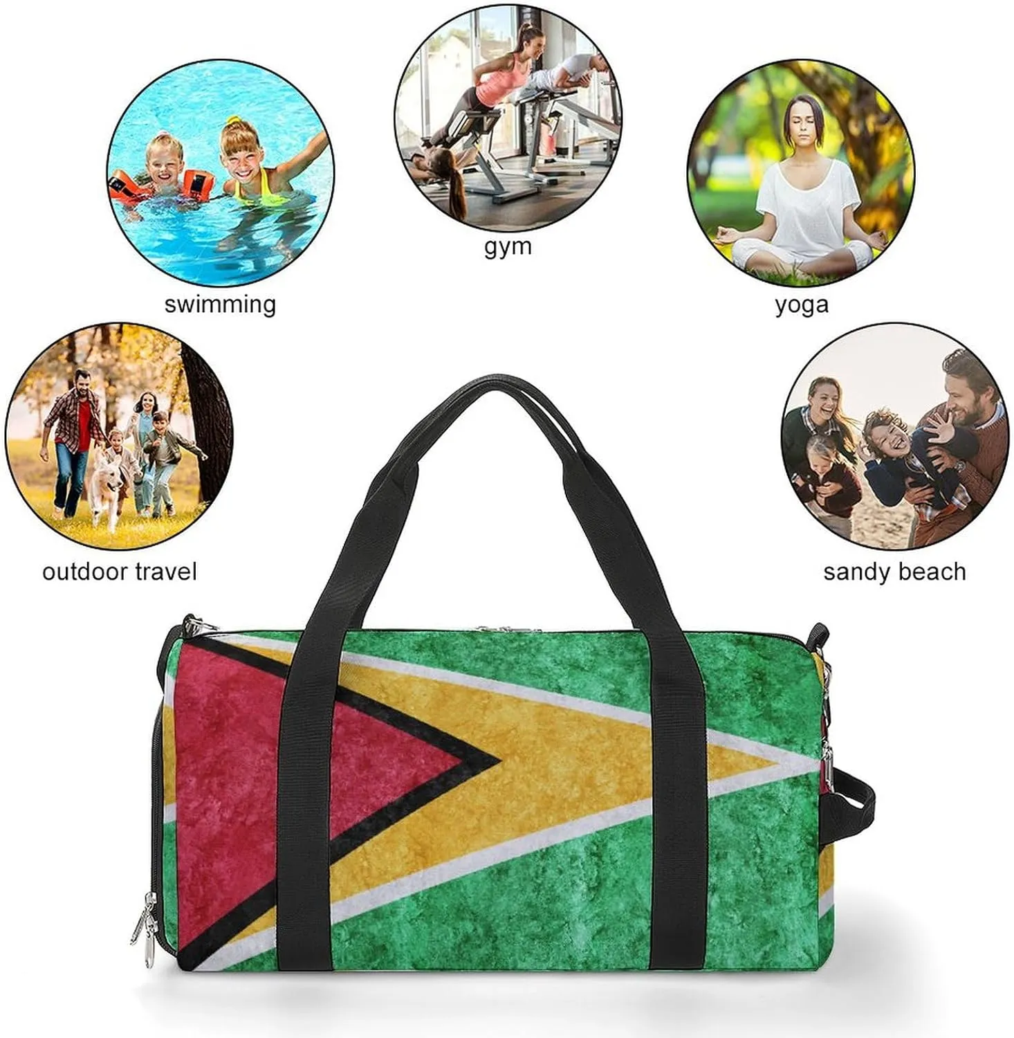 Guyana Flag Textured Duffel Bag with Shoe Compartment and Wet Pocket Gym Weekender