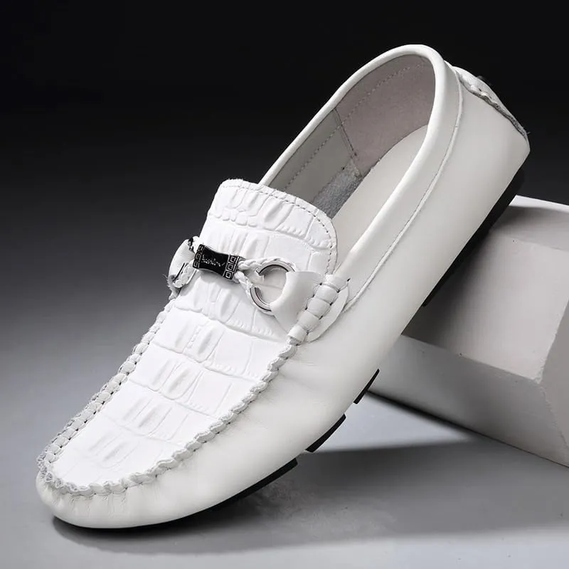 Handmade Loafers for Men Custom Comfortable Genuine Leather Crocodile Pattern Men Black Shoes with Leather Rubber Sole