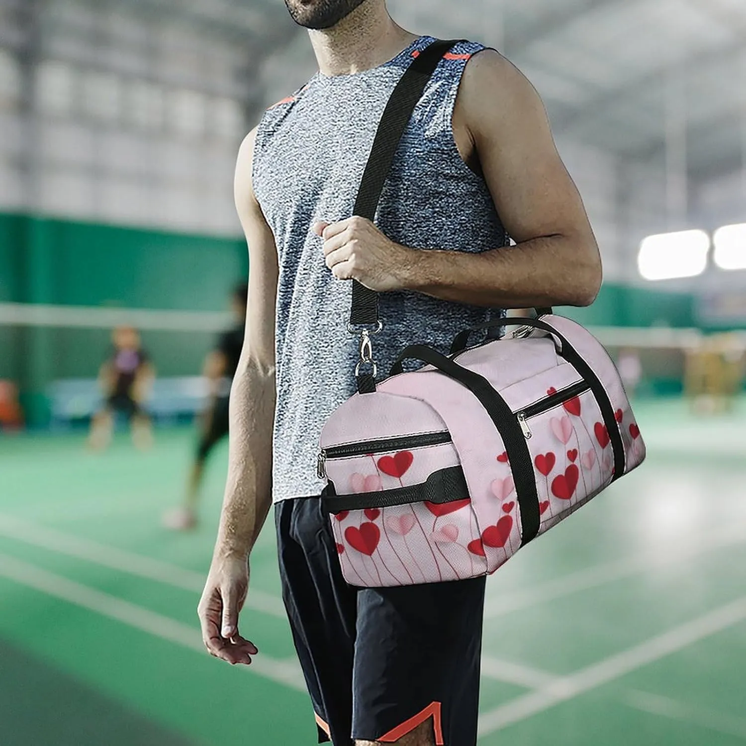 Happy Valentine Day Duffel Bag for Men Women with Shoe Compartment Waterproof Gym Travel