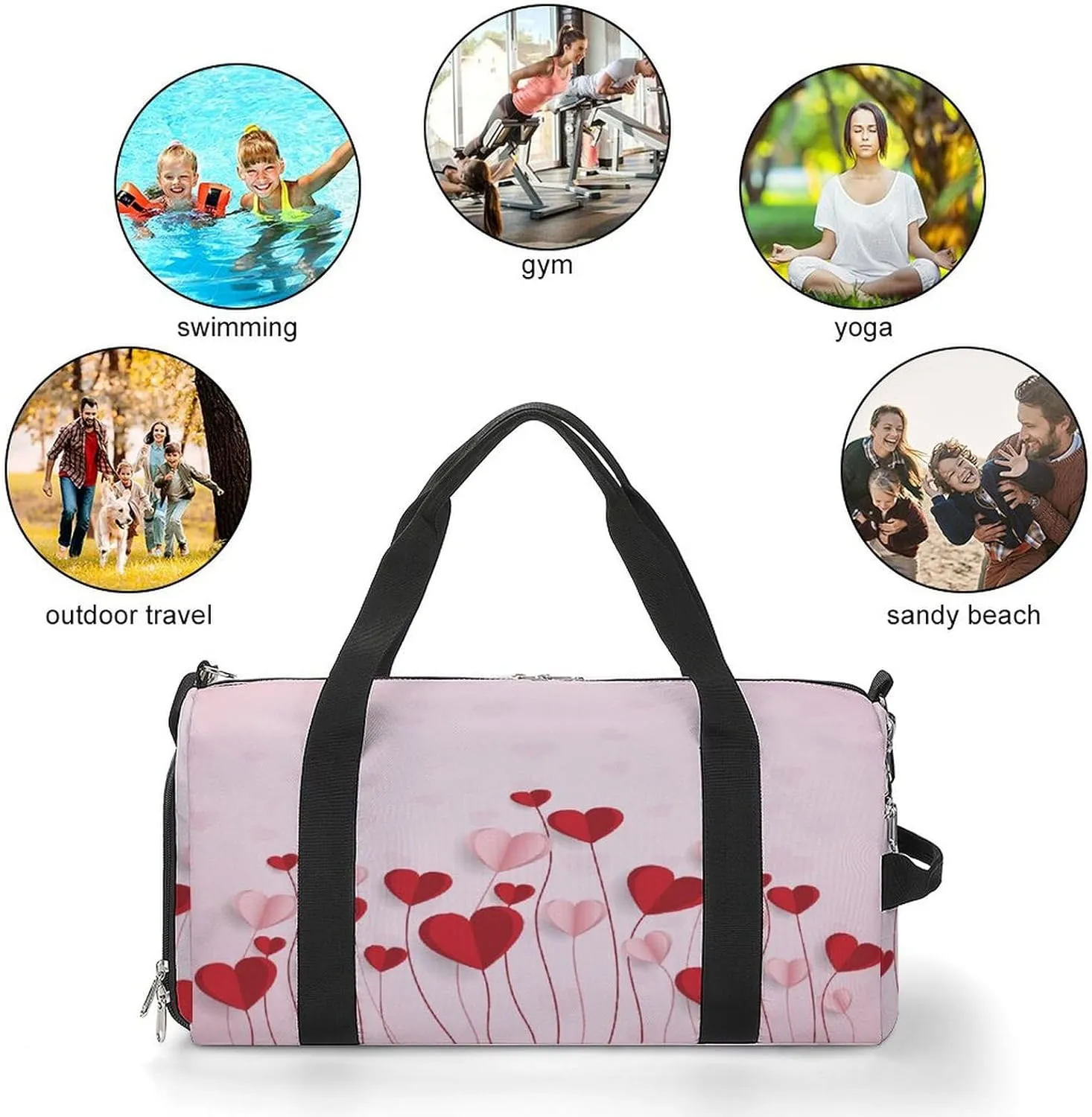 Happy Valentine Day Duffel Bag for Men Women with Shoe Compartment Waterproof Gym Travel