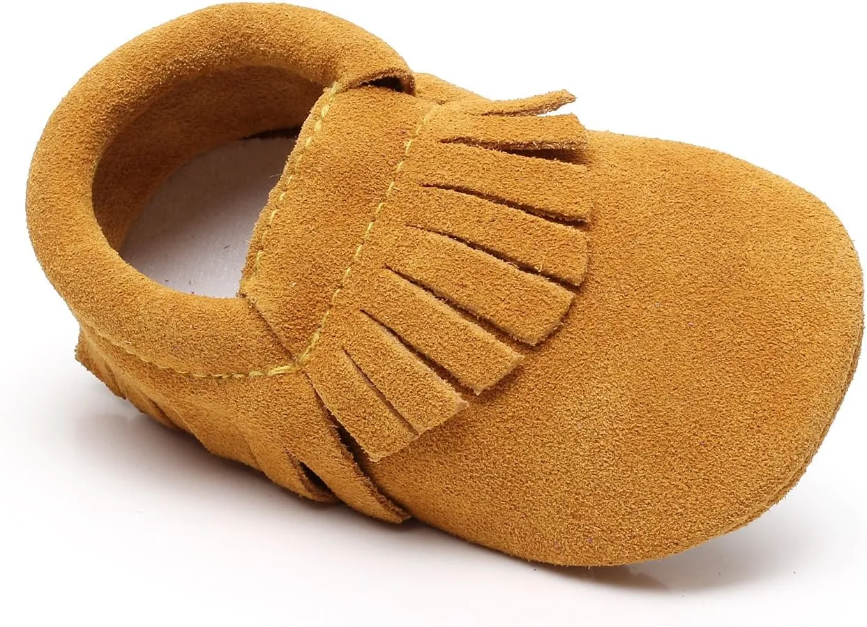 HONGTEYA Leather Baby Moccasins Hard Soled Tassel Crib Toddler Shoes for Boys and Girls…